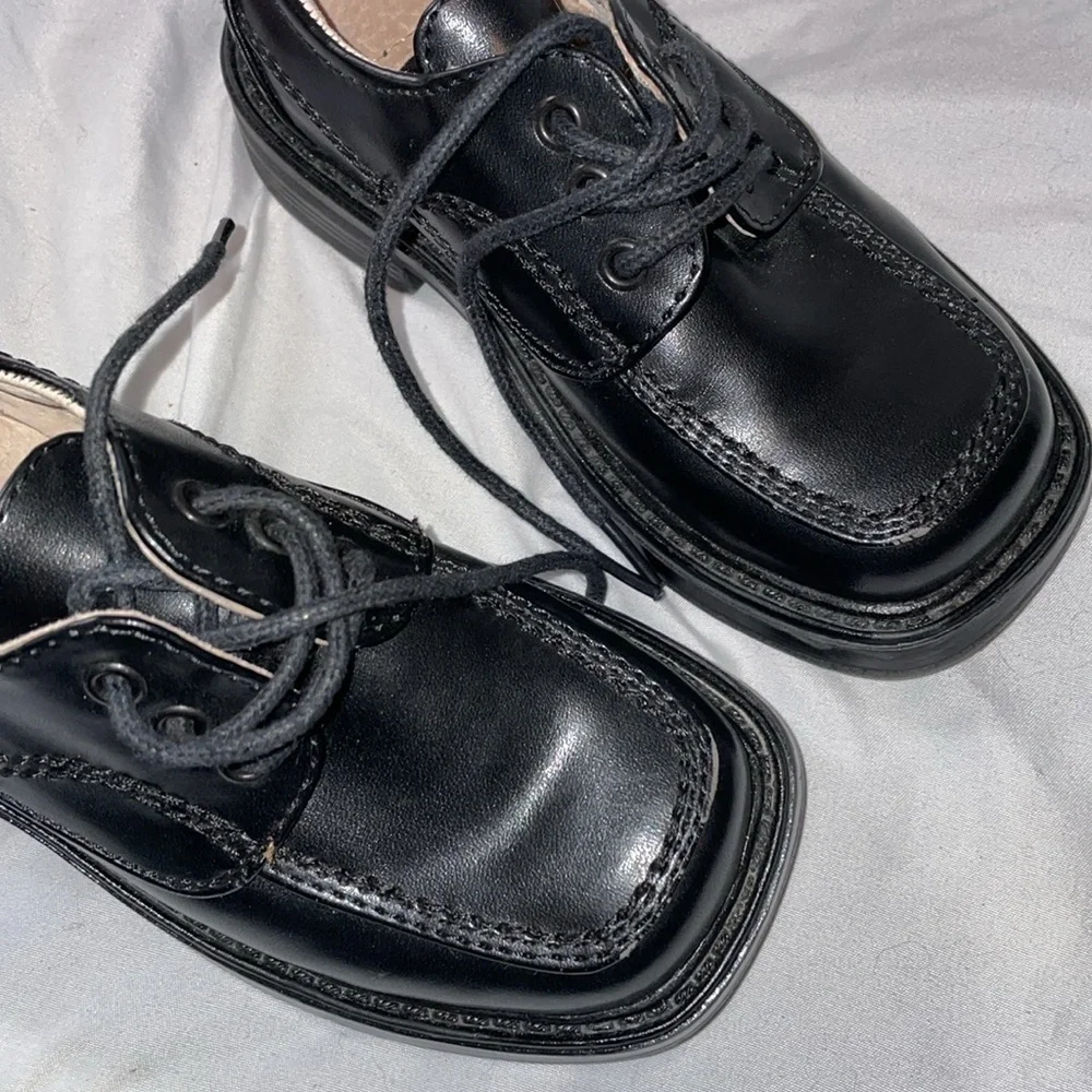Black Box Black Leather LIL DARREN Loafer Dress Lace Up Shoes size 8